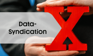 Beitragsbild zum NEXIpedia-Glossarbeitrag: Text "Data-Syndication" neben rotem X