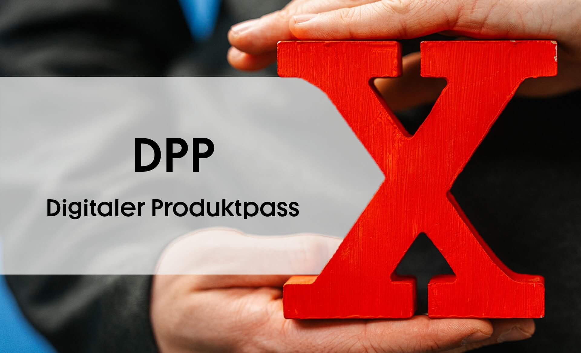 Beitragsbild zum NEXIpedia-Glossarbeitrag: Digitaler Produktpass (DPP) neben rotem X