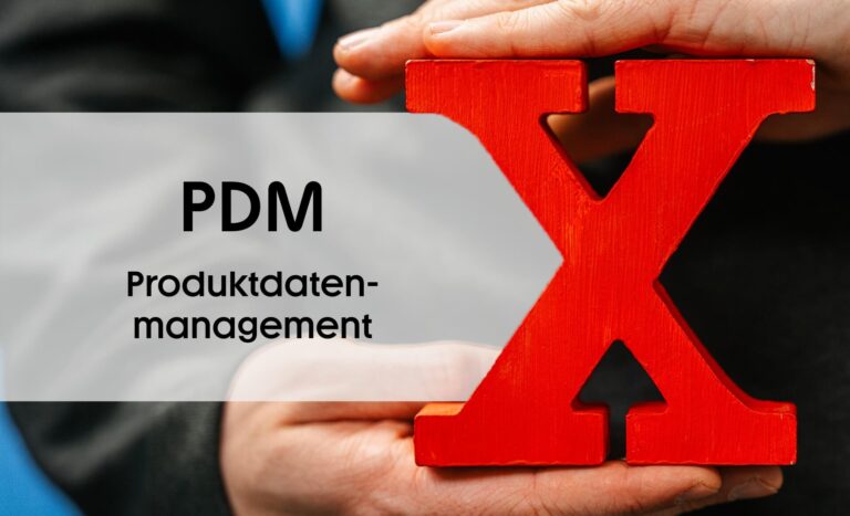 Beitragsbild zum NEXIpedia-Glossarbeitrag: Produktdatenmanagement PDM neben rotem X